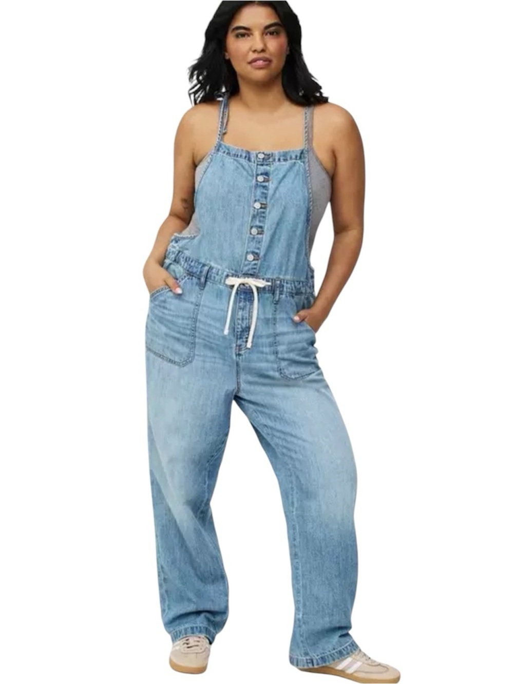 Torrid Button-Front Denim Overall Sz 12XT Slub Knit Comfort Relaxed Fit